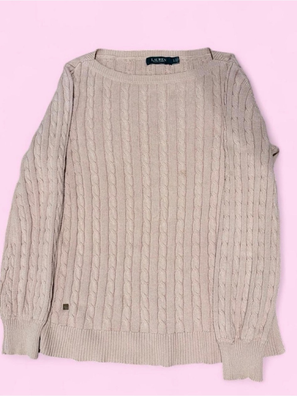 Ralph Lauren Cream Cable-Knit Crewneck Sweater
